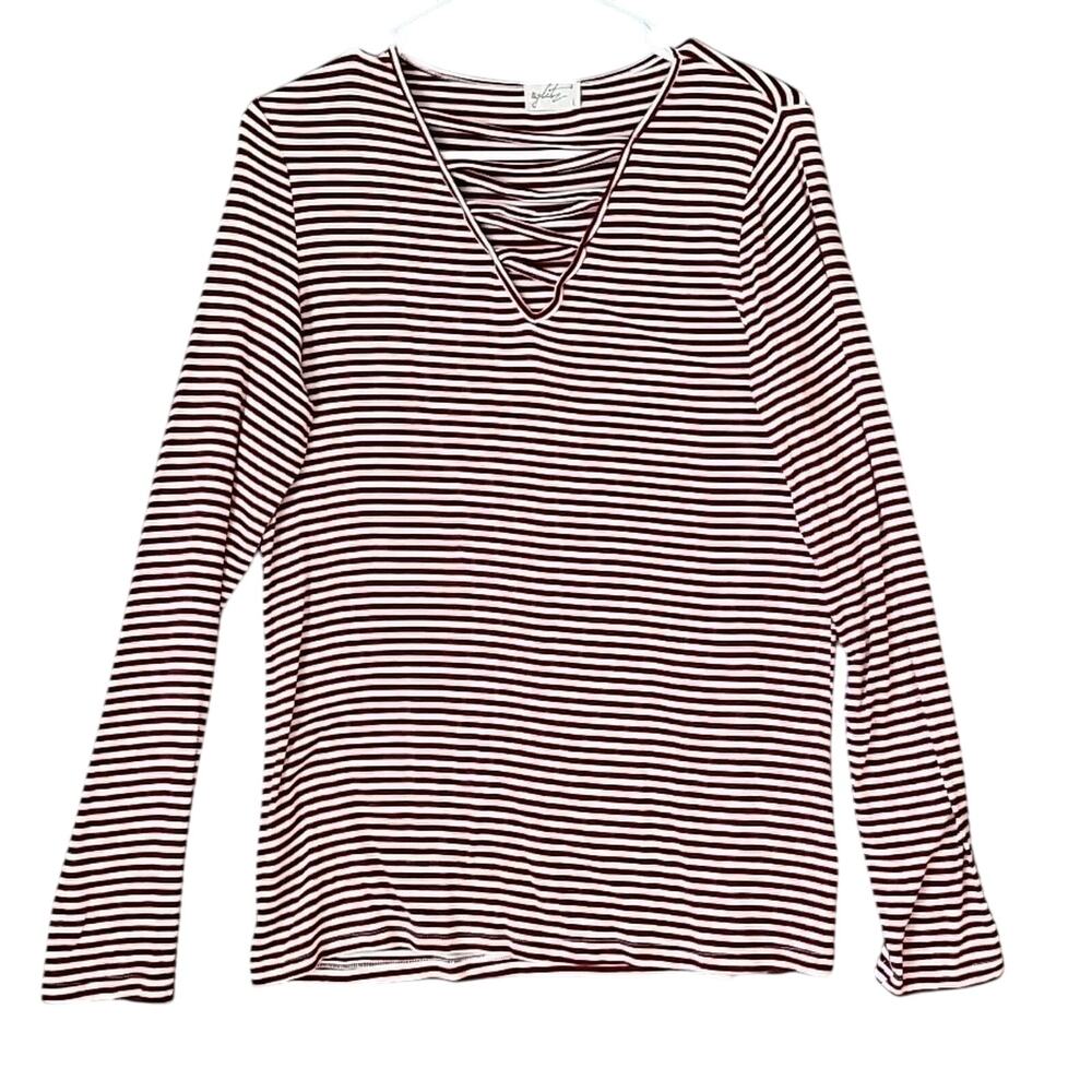 Women's Shirt Large Lace Up Striped Long Sleeve Boho Stretch Flowy Cottagecore